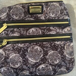 Betsey Johnson Black and Gray Skull Cosmetic Case